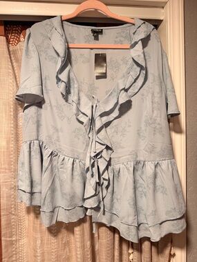 torrid Powder Blue Ruffle Tie-Front Floral Peplum Tunic